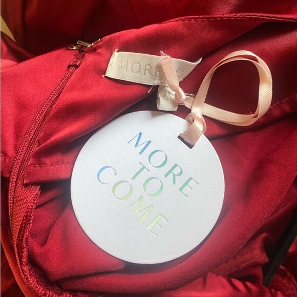 More To Come Blaire Mini Dress in Wine red satin ruched blouson sleeve Revolve M - Picture 8 of 8